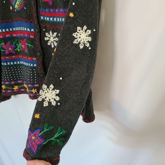 Designers original studio‎ vintage embroidered ugly Christmas sweater sz Large - Picture 3 of 4